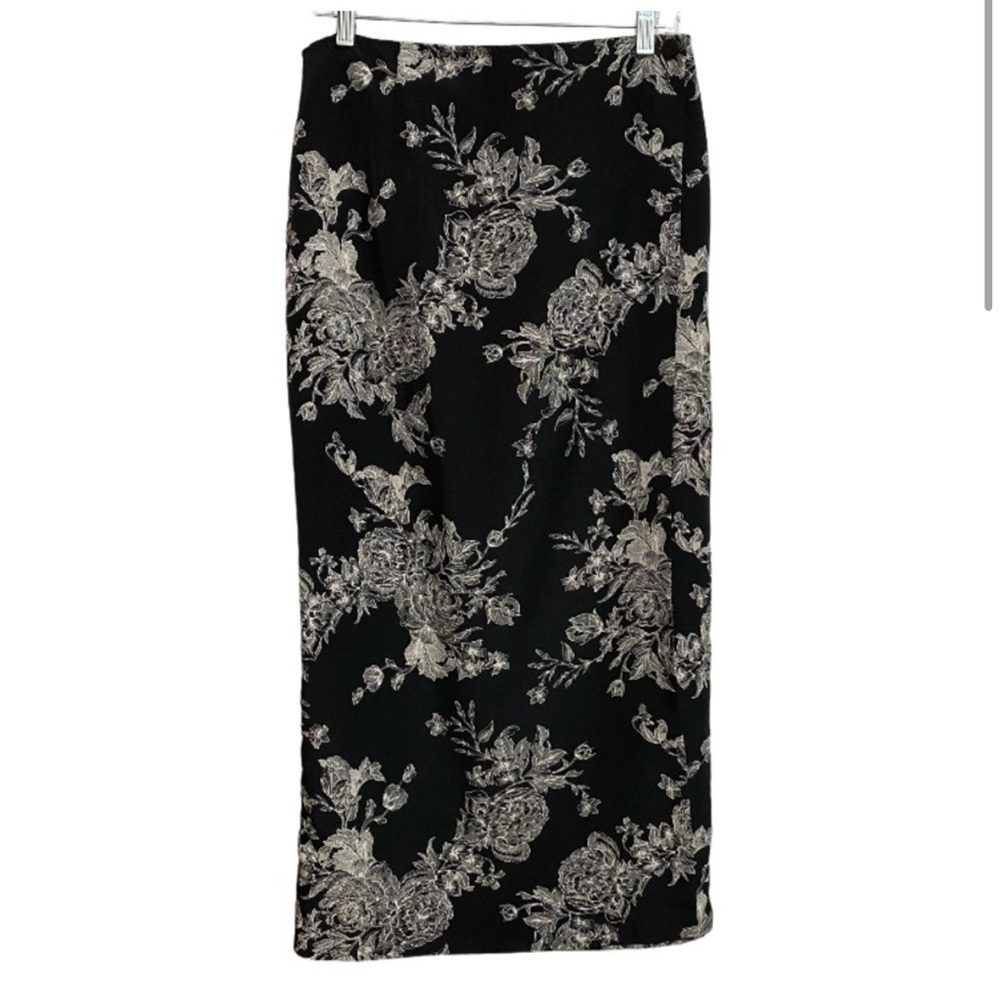 Studio C Black White Floral Wrap Maxi Skirt Size 12